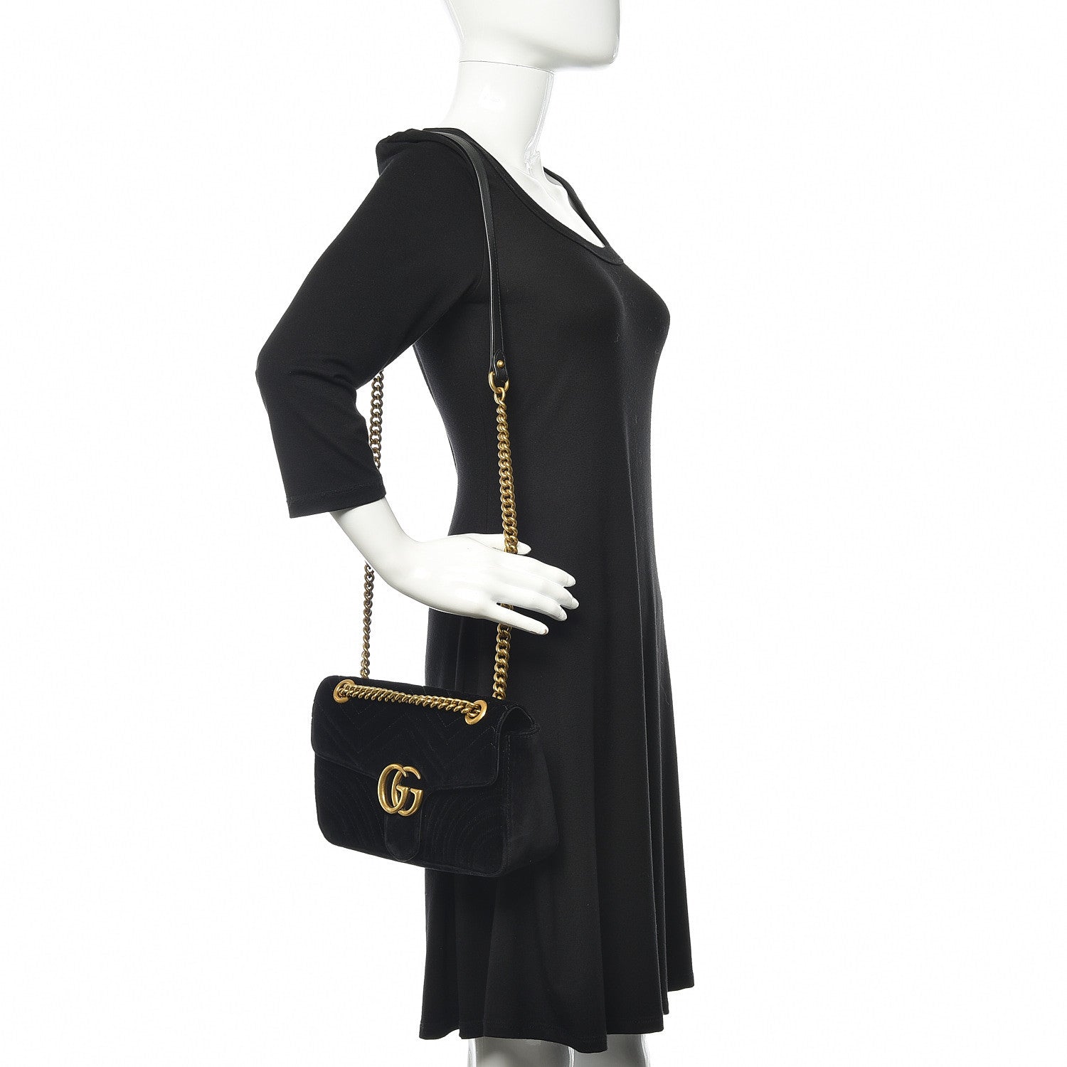 Gucci Velvet Matelasse Small GG Marmont Shoulder Bag Black 2 of 9