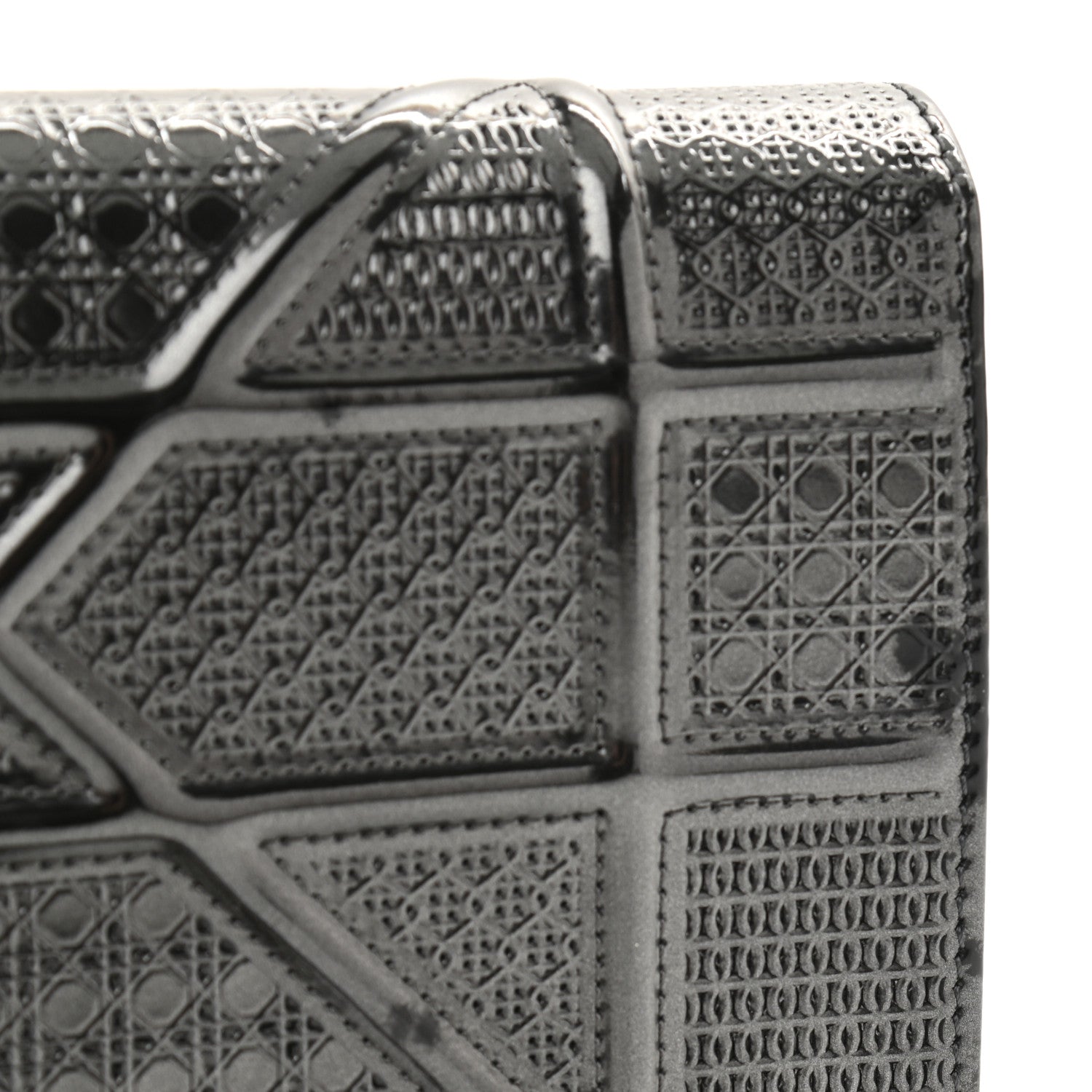 Christian Dior Metallic Patent Micro-Cannage Diorama Wallet on Chain Pouch Onyx Black 13 of 15