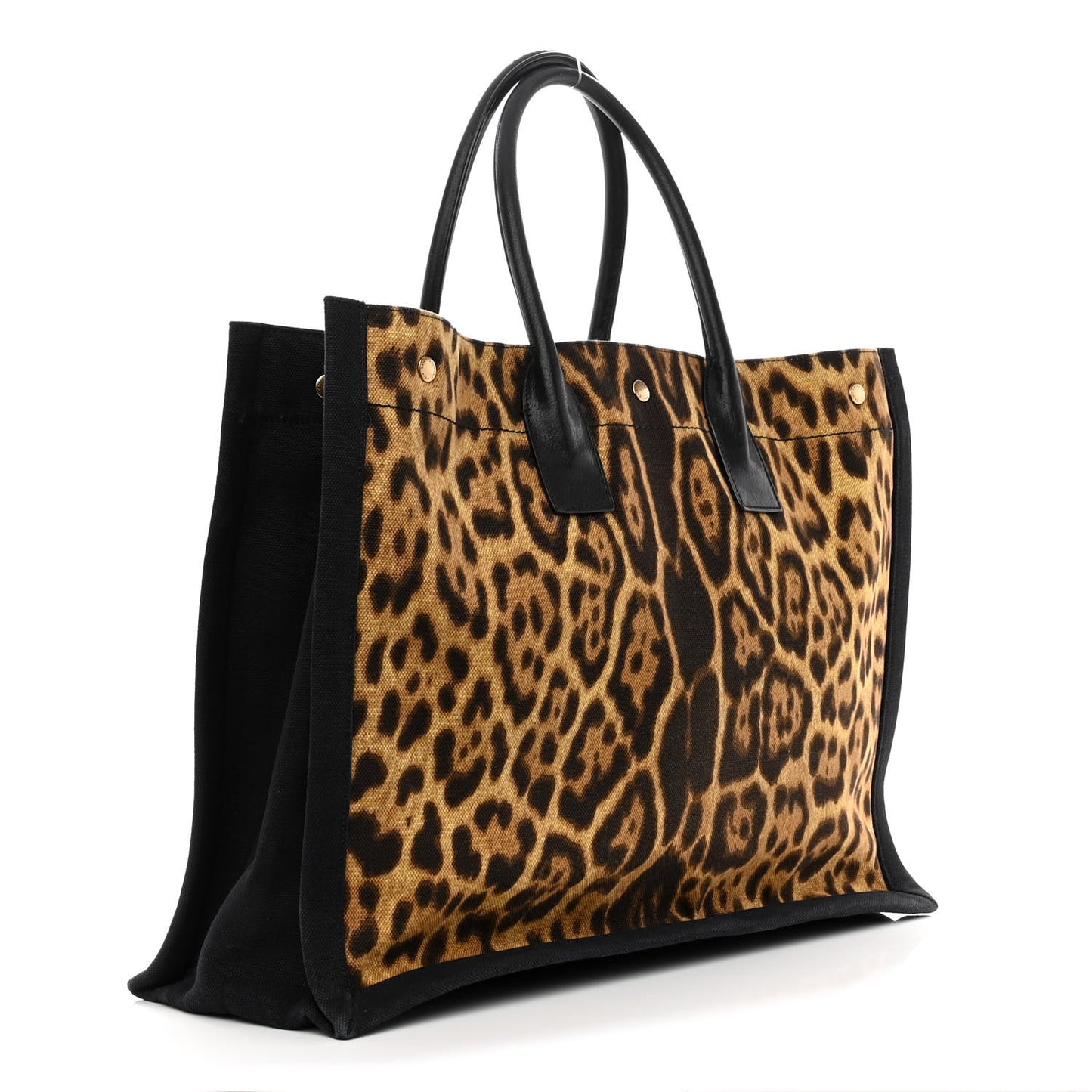 Canvas Calfskin Leopard Print Rive Gauche Noe Tote Natural Black