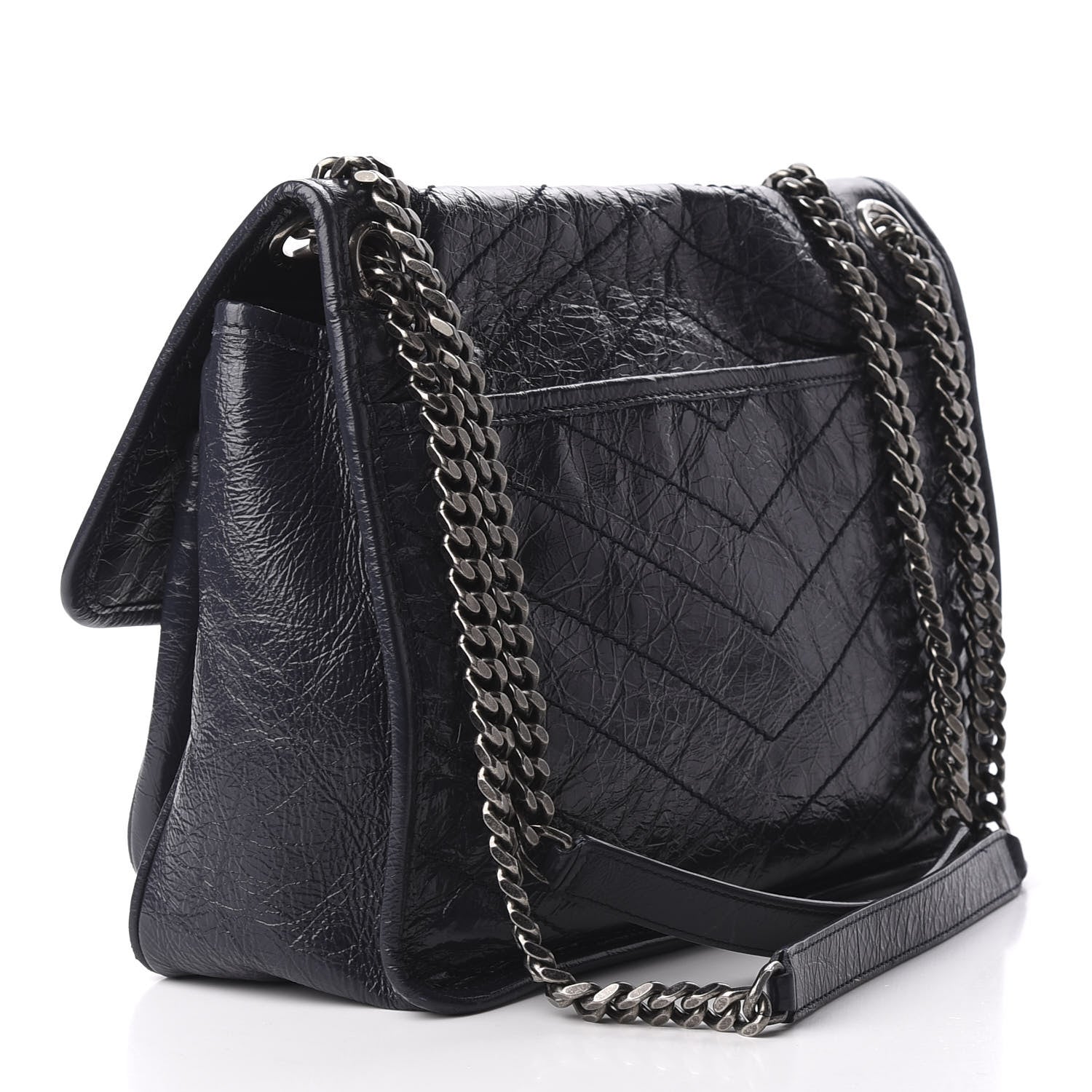 Saint Laurent Crinkled Calfskin Matelasse Monogram Medium Niki Chain Satchel Deep Marine 3 of 9