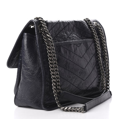 Saint Laurent Crinkled Calfskin Matelasse Monogram Medium Niki Chain Satchel Deep Marine 3 of 9