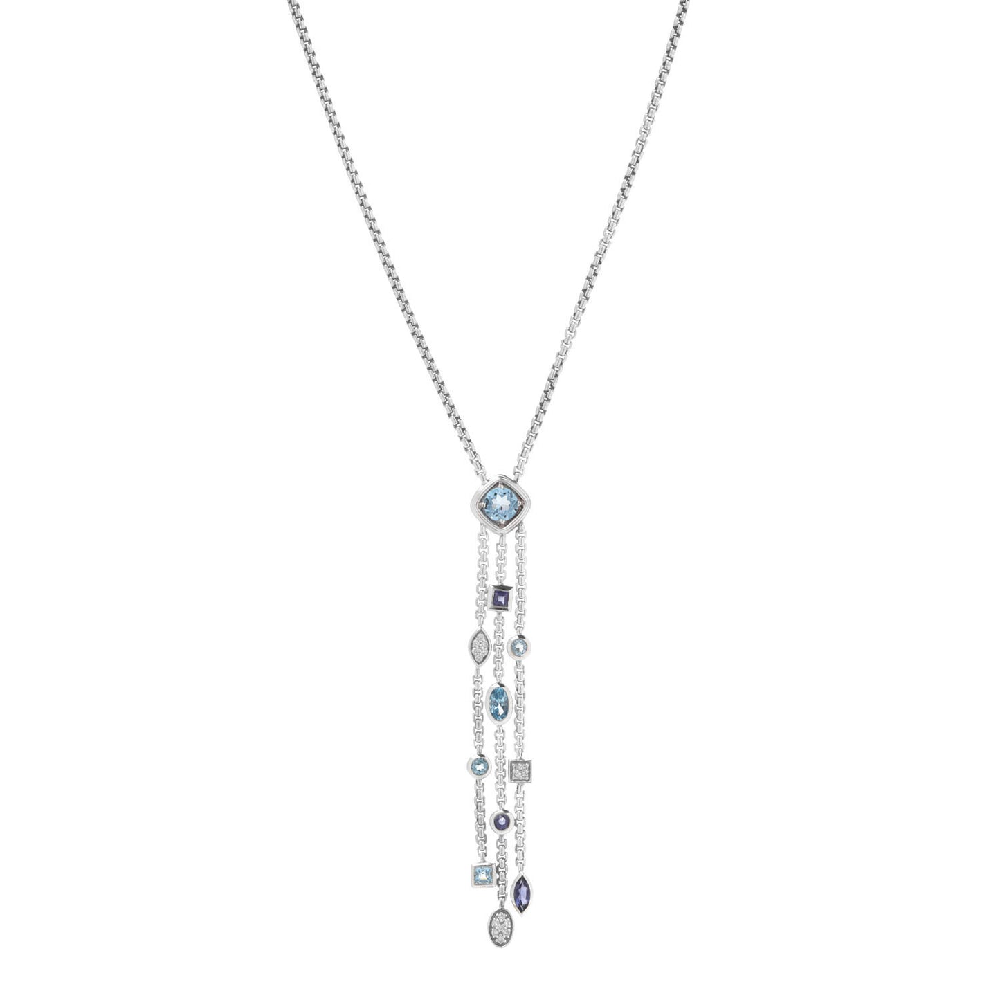 Sterling Silver Diamond Iolite Blue Topaz Confetti Ice Necklace