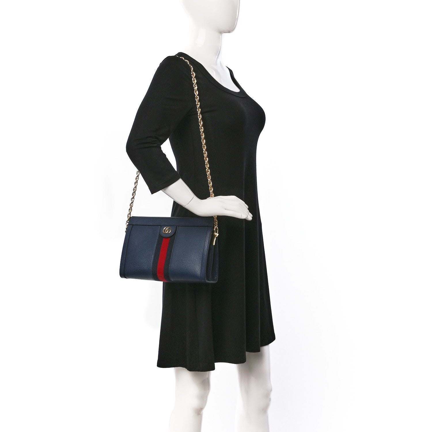 Gucci Textured Calfskin Web Small Ophidia Chain Shoulder Bag Blue Agata 2 of 10