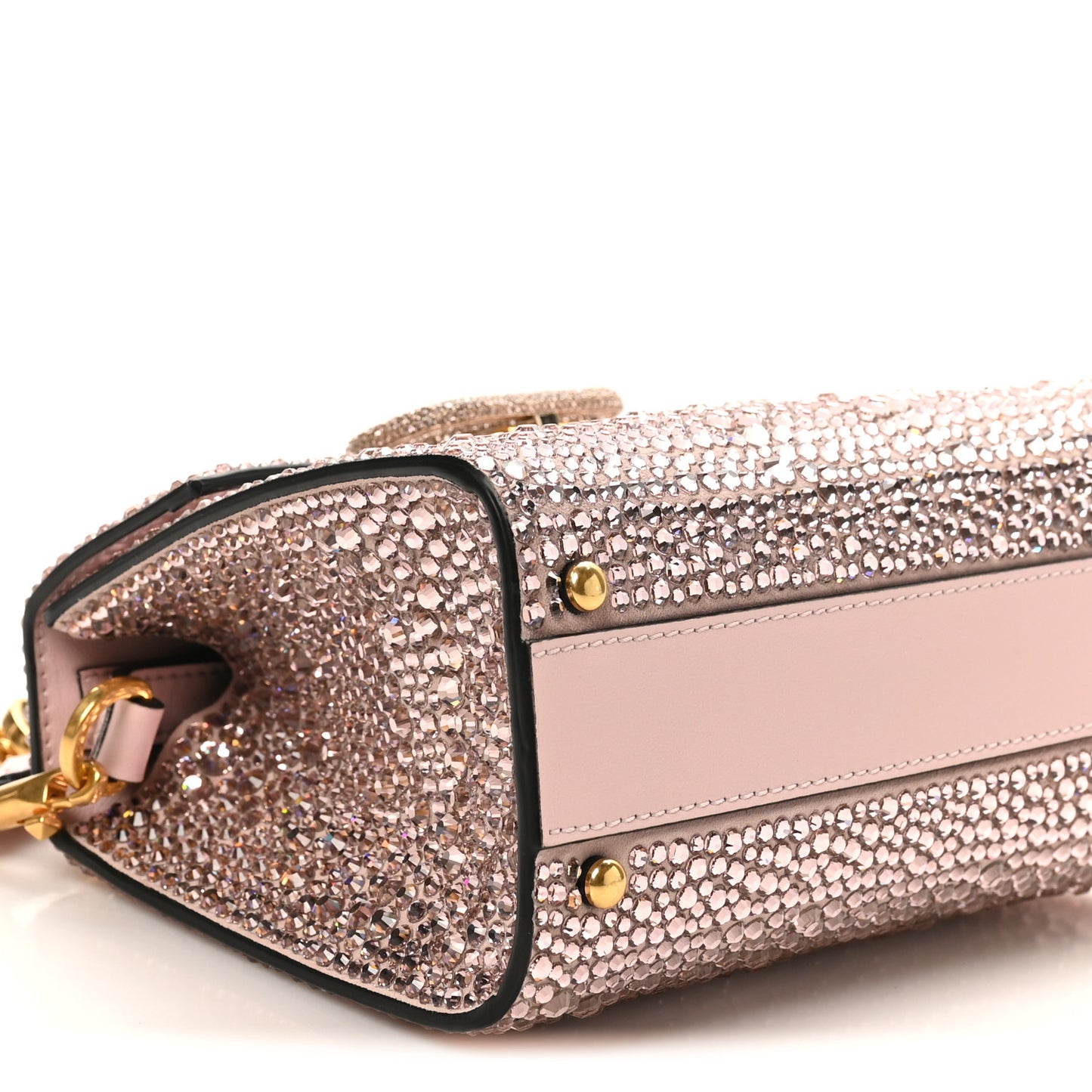 Crystal Embroidered Mini Vsling Top Handle Bag Vintage Rose Quartz