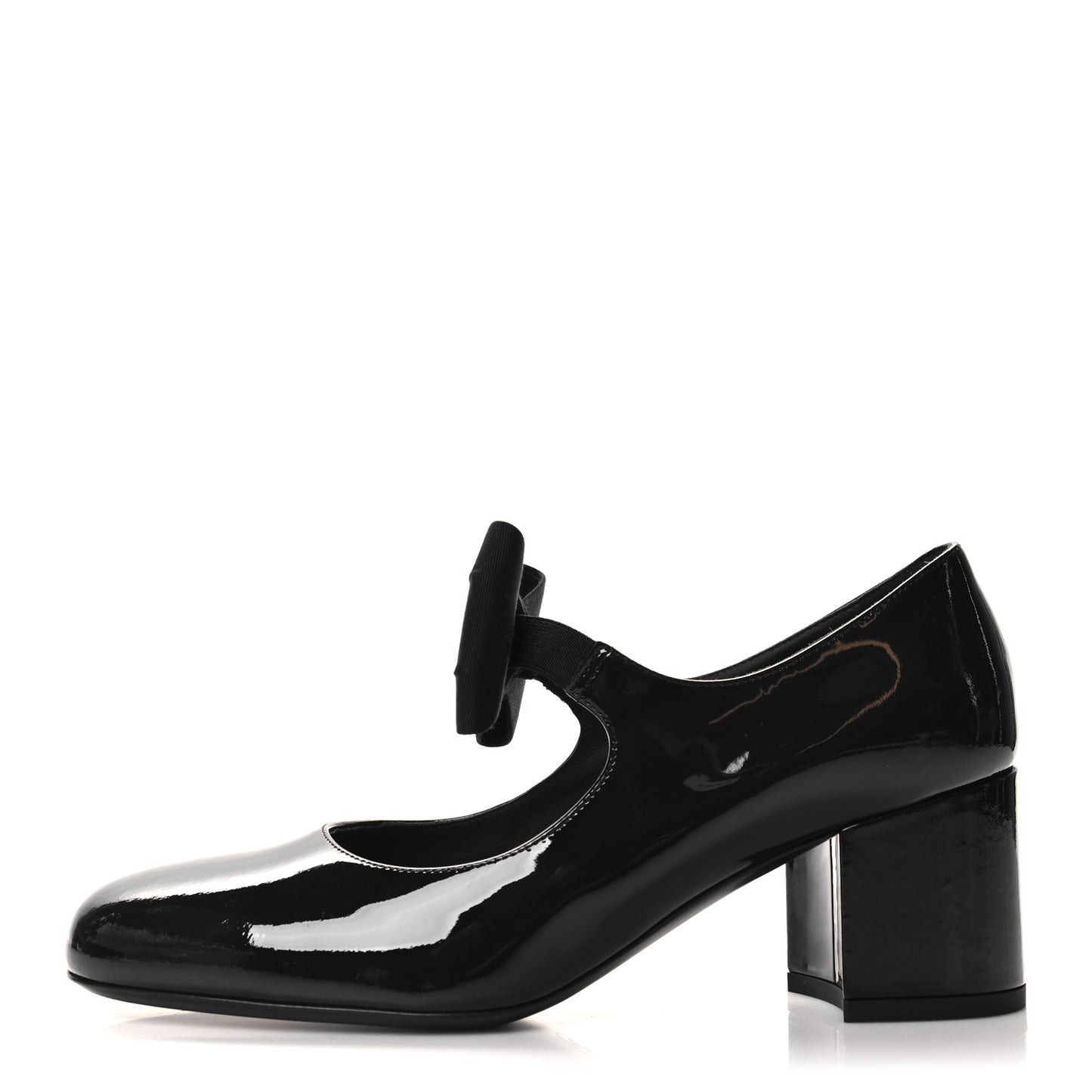 Patent Calfskin Grosgrain CC Mary Jane Pumps 38 Black