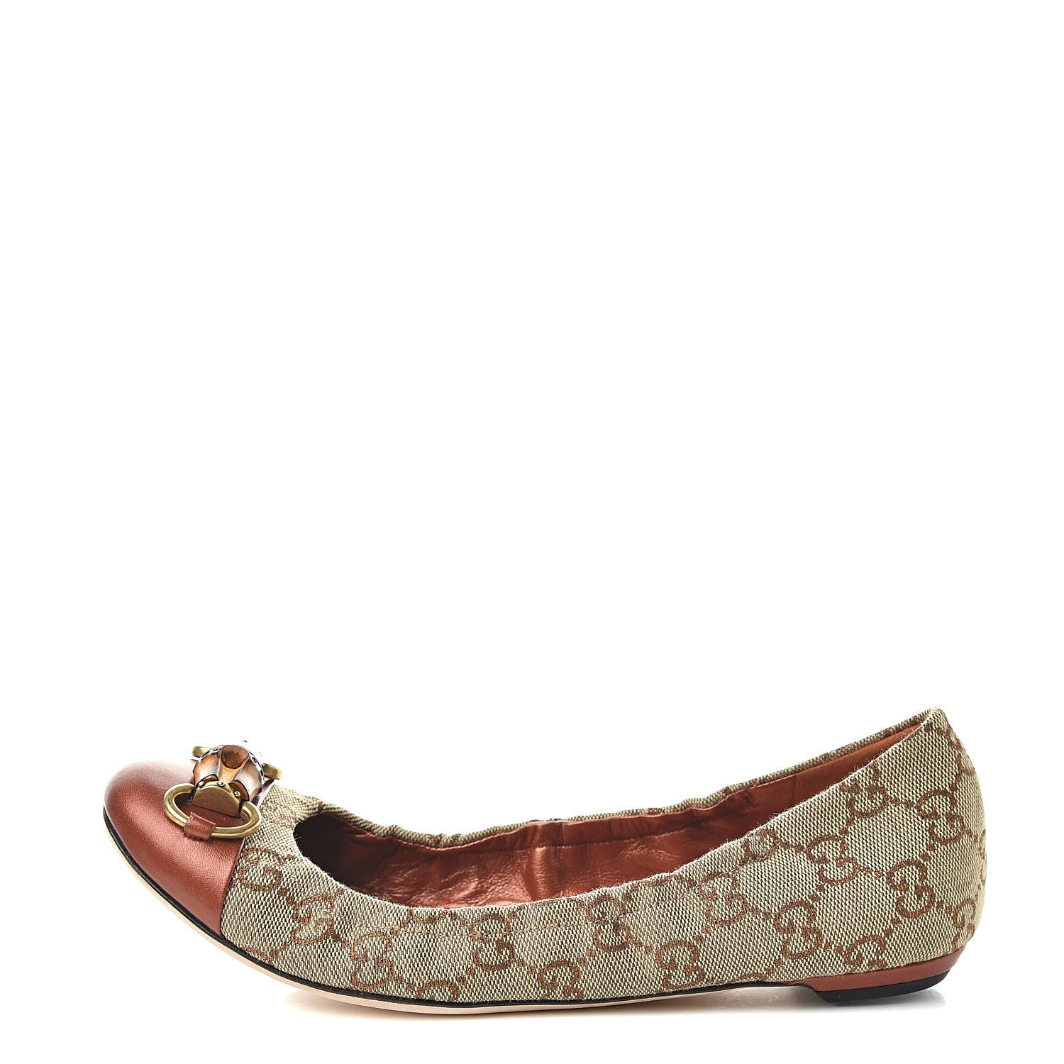Gucci GG Monogram Miro Soft Calfskin Bamboo Ballet Flat 36.5 Beige Oxydus 1 of 14