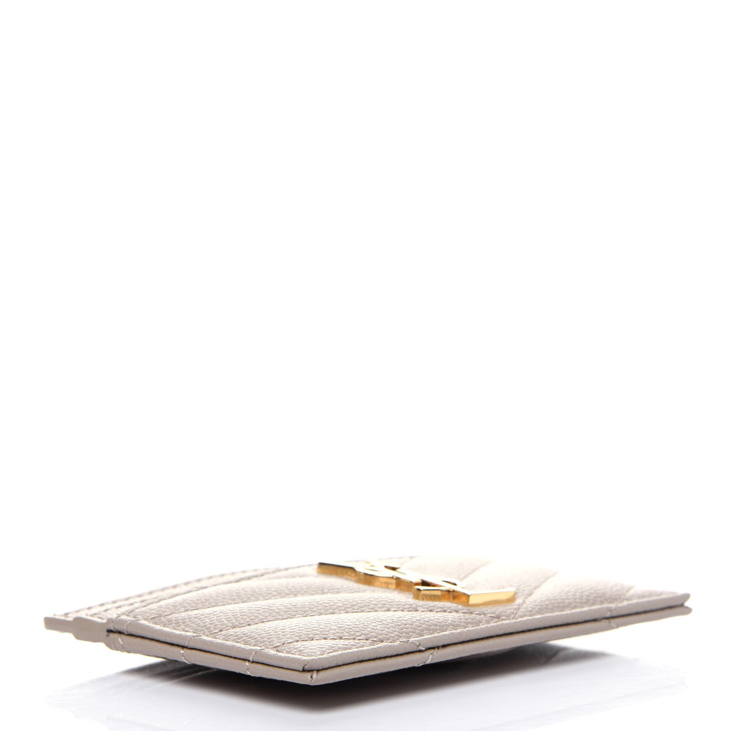 Saint Laurent Grain De Poudre Matelasse Chevron Monogram Credit Card Case Sea Salt 4 of 11