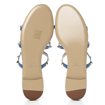 Valentino Garavani Nappa Rockstud Caged Flat Slide Sandals 39 Baltique 5 of 8