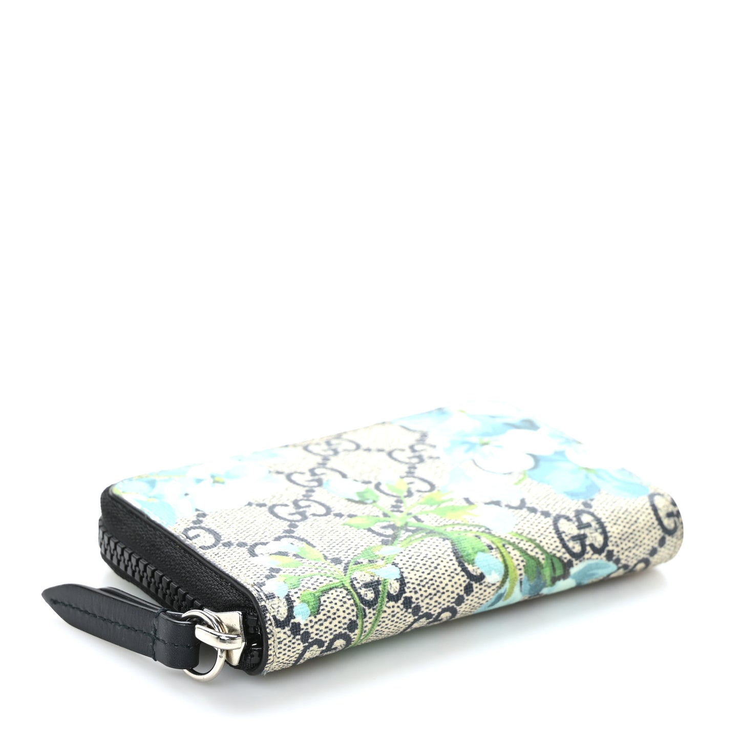 GG Supreme Monogram Blooms Zip Around Card Case Wallet Beige Blue Navy