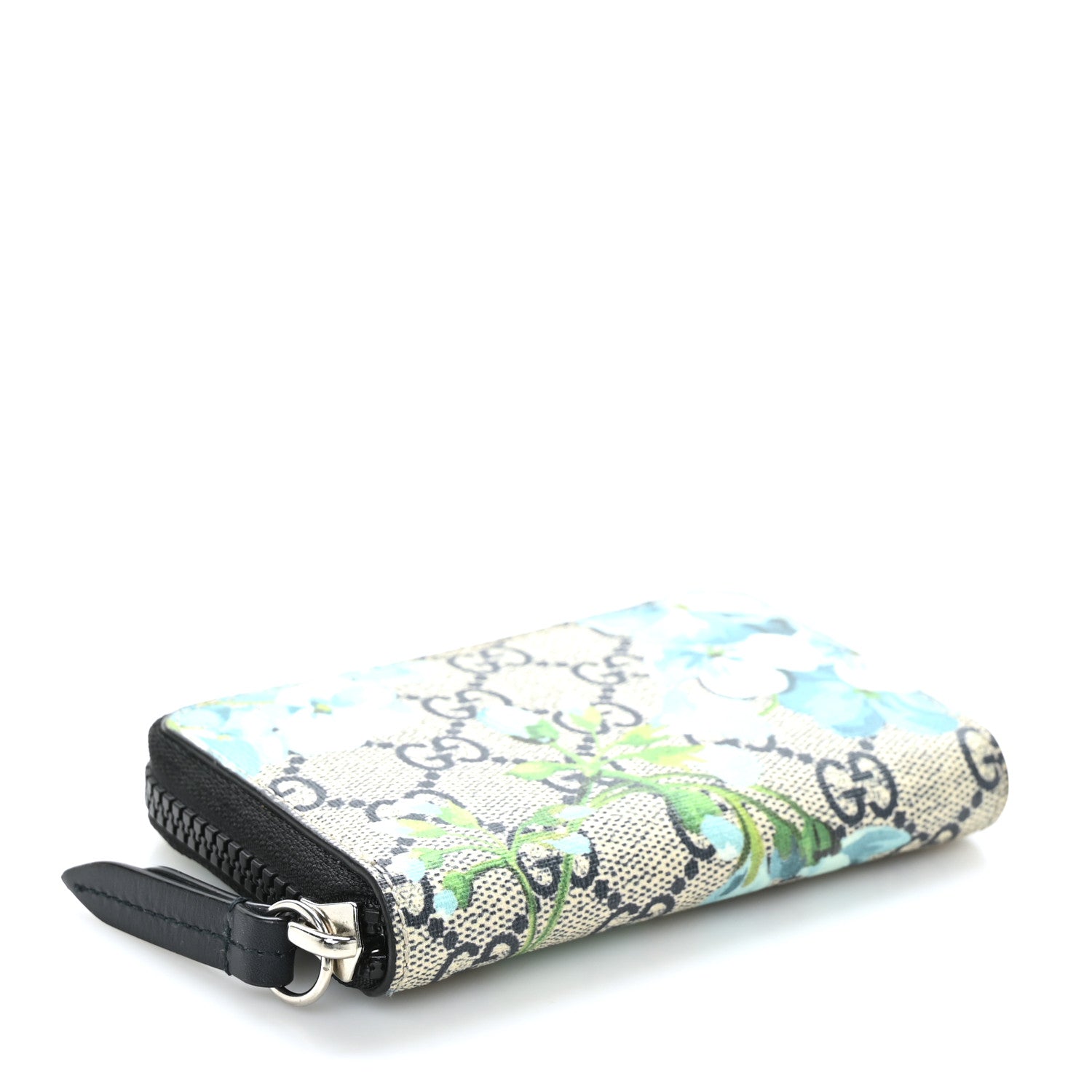 Gucci GG Supreme Monogram Blooms Zip Around Card Case Wallet Beige Blue Navy 4 of 6