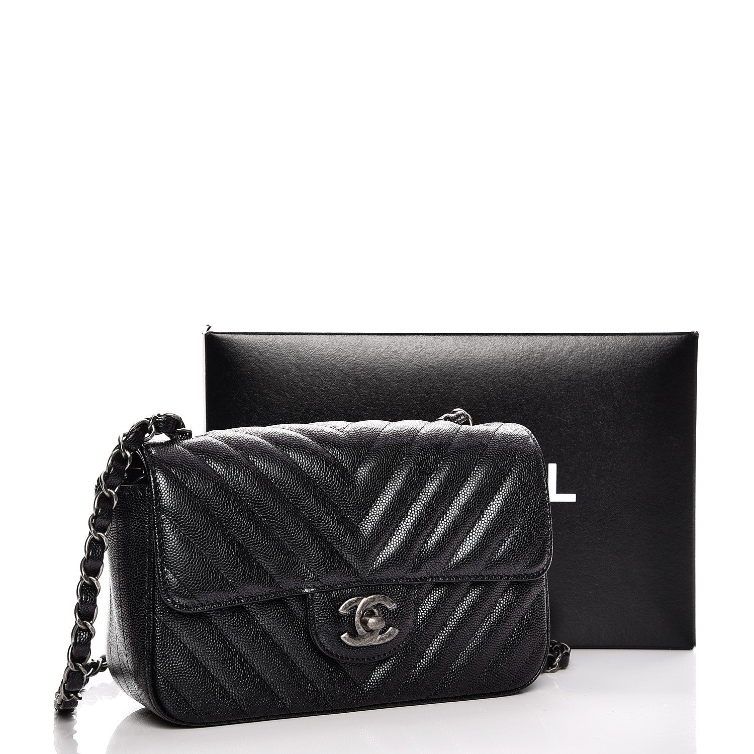 Chanel Iridescent Caviar Chevron Quilted Mini Rectangular Flap Black 10 of 10