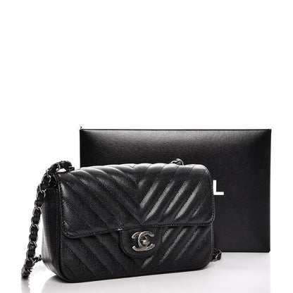 Chanel Iridescent Caviar Chevron Quilted Mini Rectangular Flap Black 10 of 10
