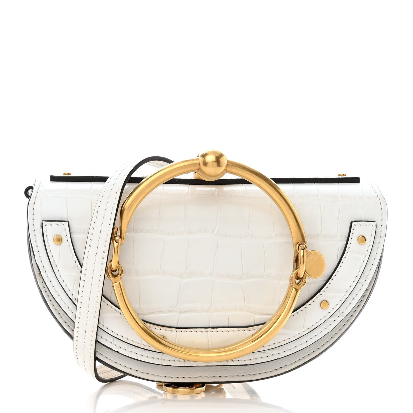 Calfskin Crocodile Embossed Small Nile Bracelet Minaudiere Bag White
