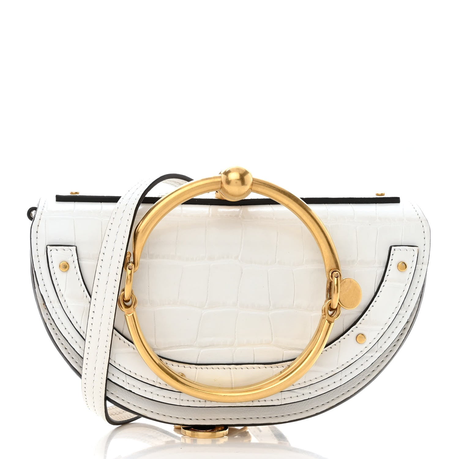 Chloe Calfskin Crocodile Embossed Small Nile Bracelet Minaudiere Bag White 1 of 12
