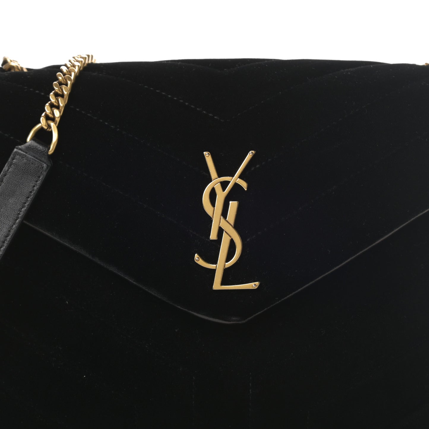 Velvet Y Quilted Monogram Small Loulou Chain Satchel Black