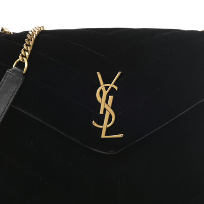 Saint Laurent Velvet Y Quilted Monogram Small Loulou Chain Satchel Black 8 of 17