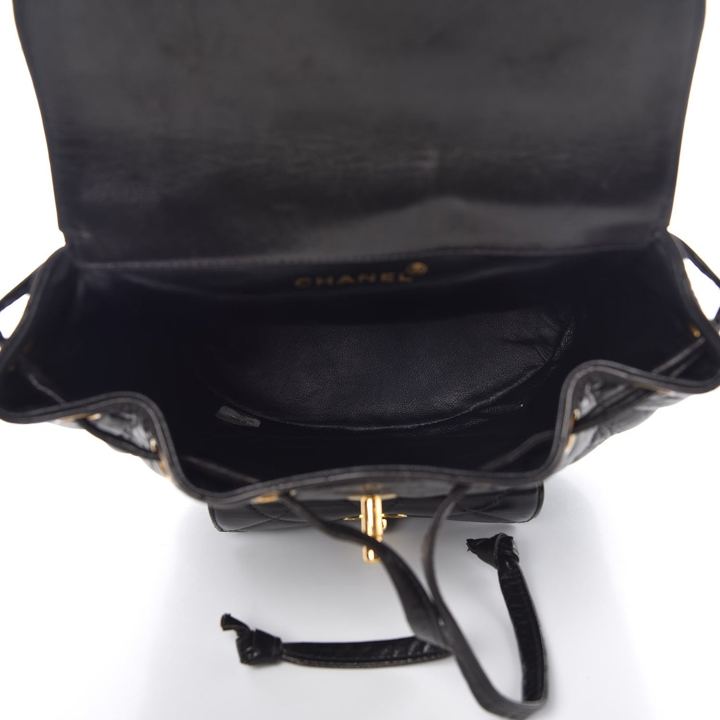 Lambskin Quilted Drawstring Backpack Black