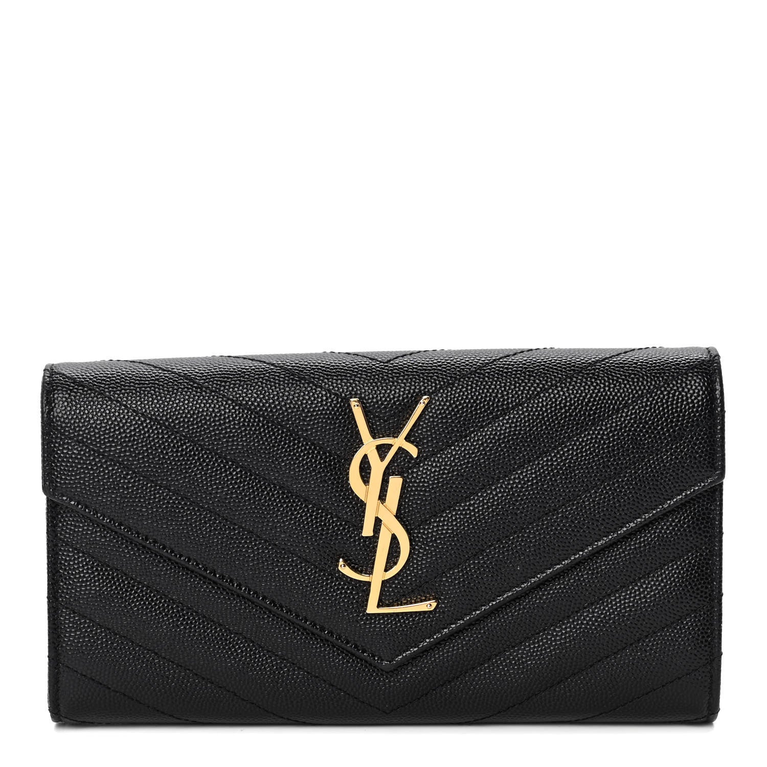 Saint Laurent Grain De Poudre Matelasse Chevron Monogram Flap Wallet Black 1 of 5