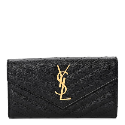 Saint Laurent Grain De Poudre Matelasse Chevron Monogram Flap Wallet Black 1 of 5