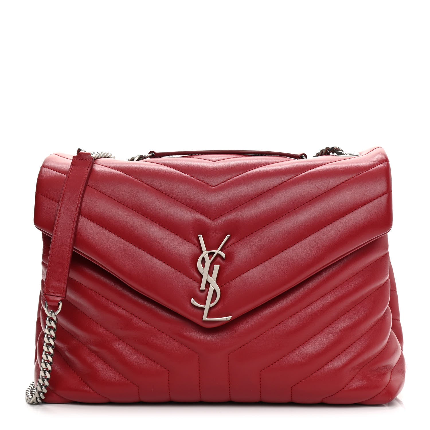 Saint Laurent Calfskin Y Quilted Monogram Medium Loulou Chain Satchel Lipstick Red 1 of 8