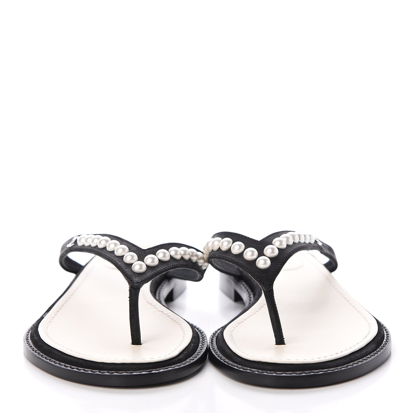 Suede Pearl Thong Sandals 37.5 Black