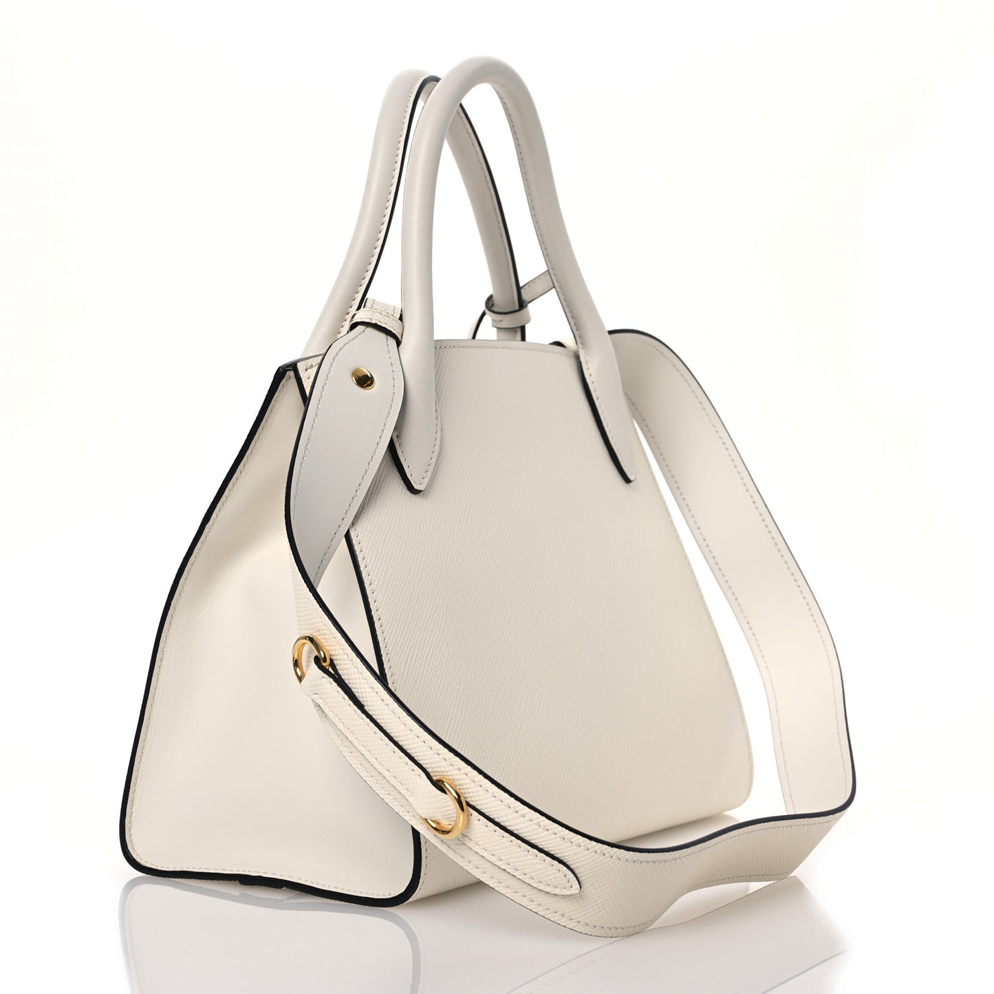 Saffiano Cuir Calfskin Small Monochrome Top Handle Tote White