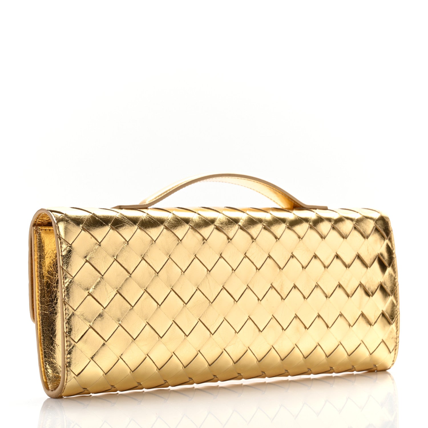 Bottega Veneta Metallic Lambskin Intrecciato Long Andiamo Top Handle Clutch Gold 3 of 13