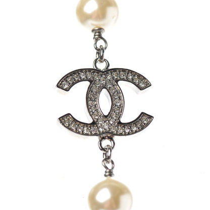 Chanel Crystal Pearl CC Long Necklace Silver 4 of 5