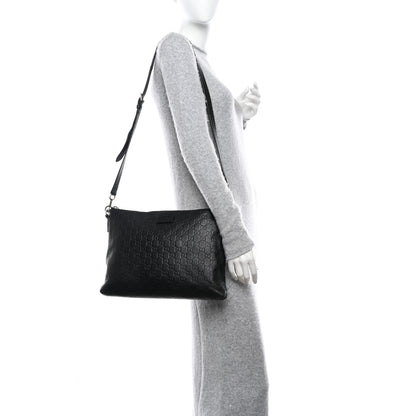 Gucci Guccissima Medium Flat Messenger Bag Black 2 of 16