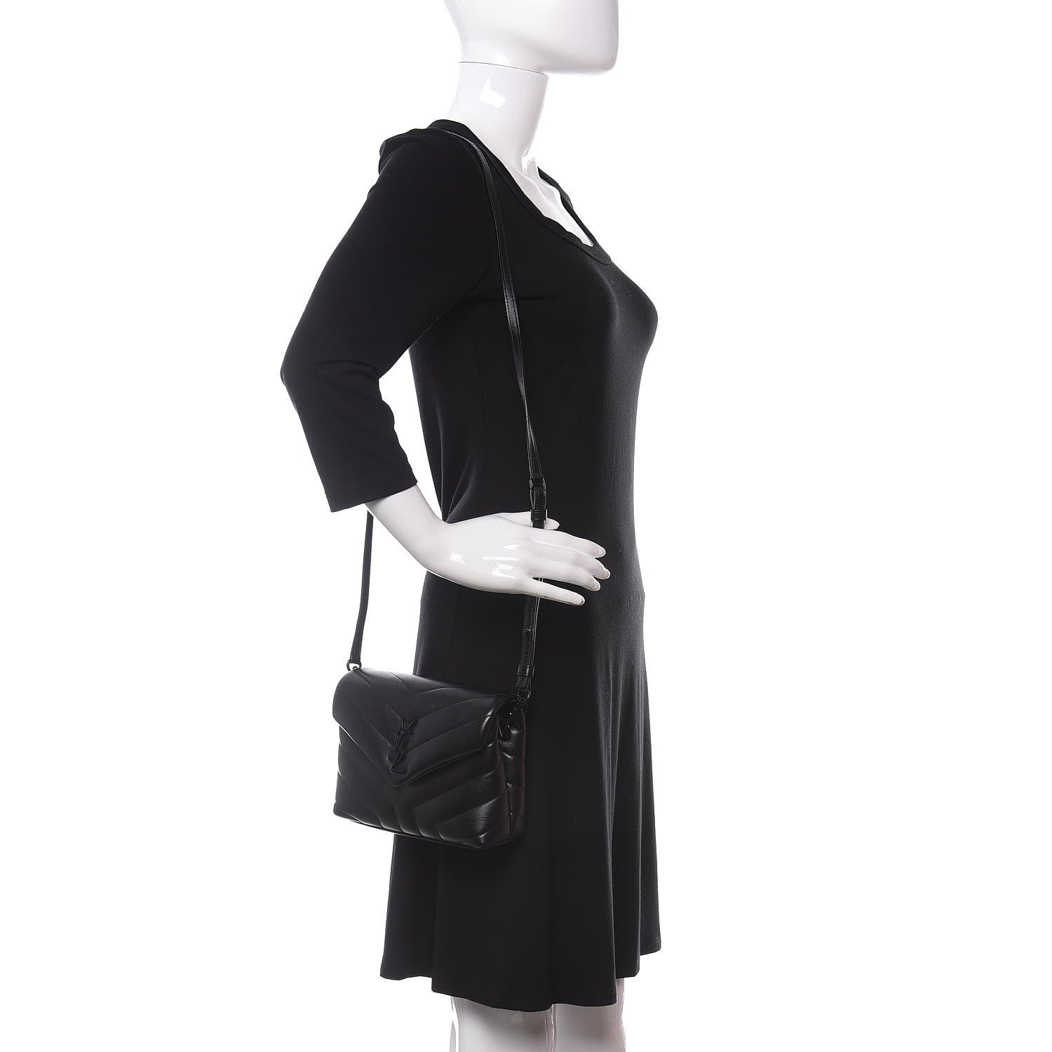 Saint Laurent Calfskin Y Quilted Monogram Toy Loulou Crossbody Bag Black 2 of 12