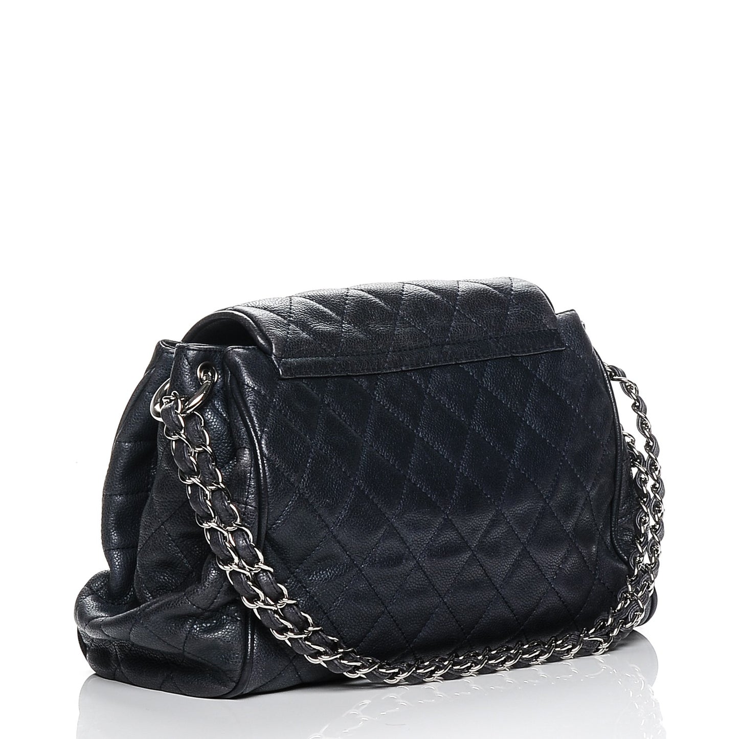 Caviar Quilted Timeless Accordion Flap Navy Blue