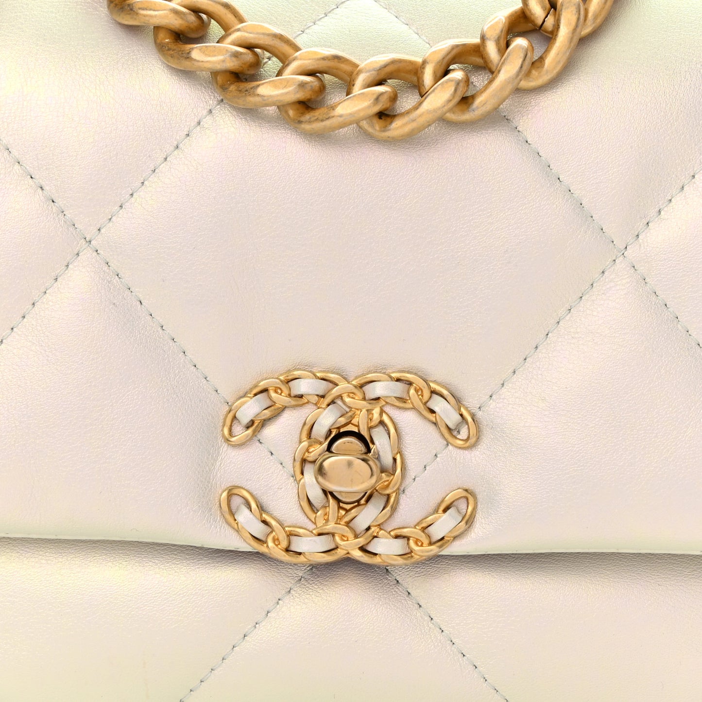 Iridescent Calfskin Quilted Medium Chanel 19 Flap White