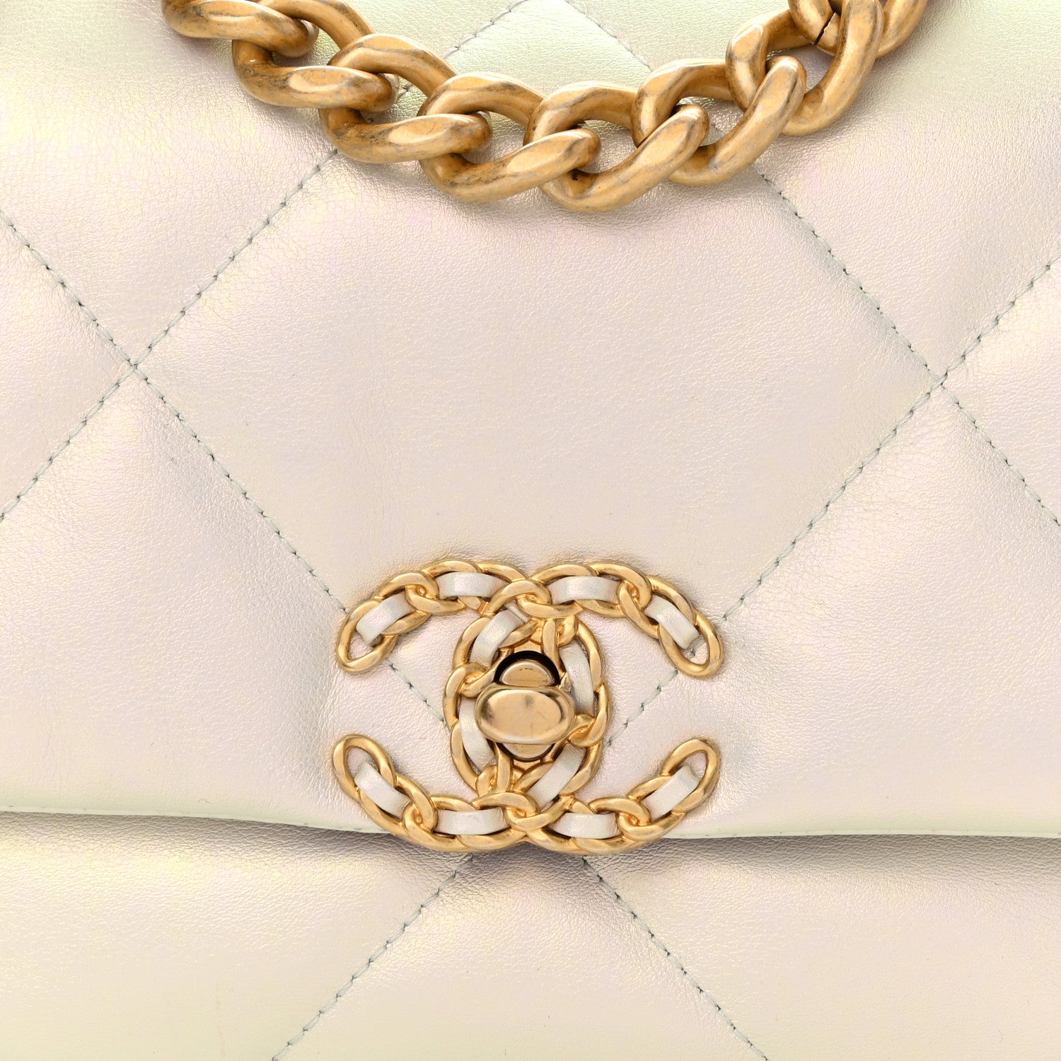 Chanel Iridescent Calfskin Quilted Medium Chanel 19 Flap White 8 of 10