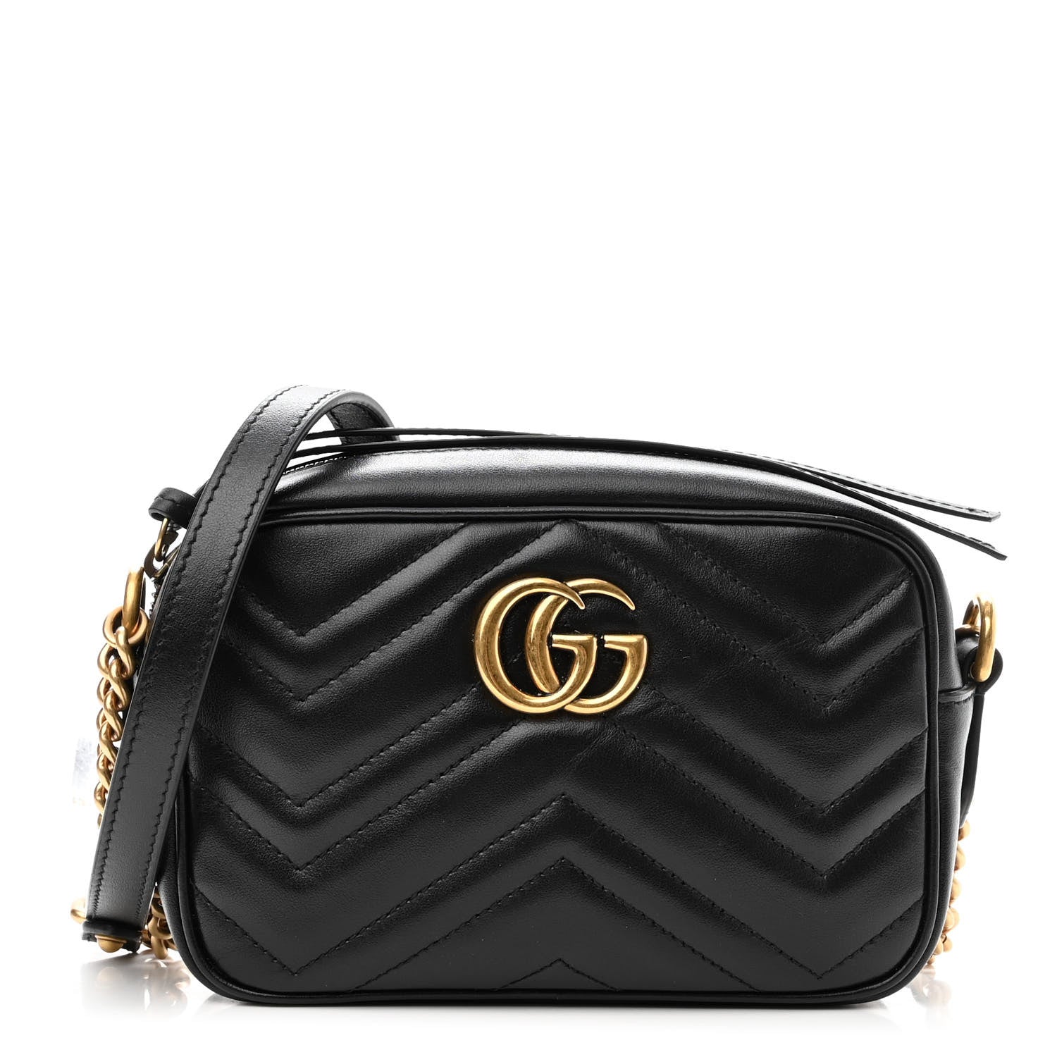 Gucci Calfskin Matelasse Mini GG Marmont Chain Shoulder Bag Black 1 of 11