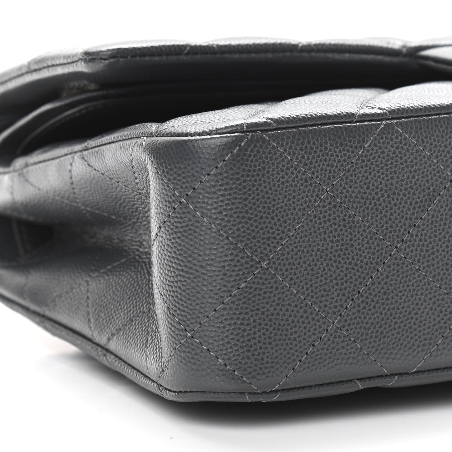 Caviar Quilted Medium Double Flap Dark Grey