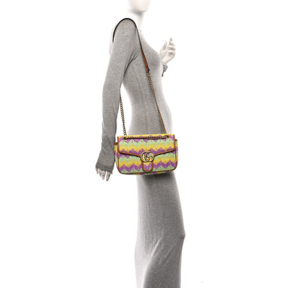 Gucci Calfskin Raffia Woven Small GG Marmont Shoulder Bag Multicolor 2 of 10