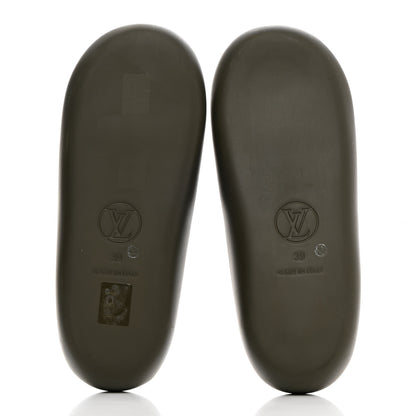 Louis Vuitton Matte Rubber Monogram Embossed Sunbath Slide Sandals 39 Khaki 5 of 13