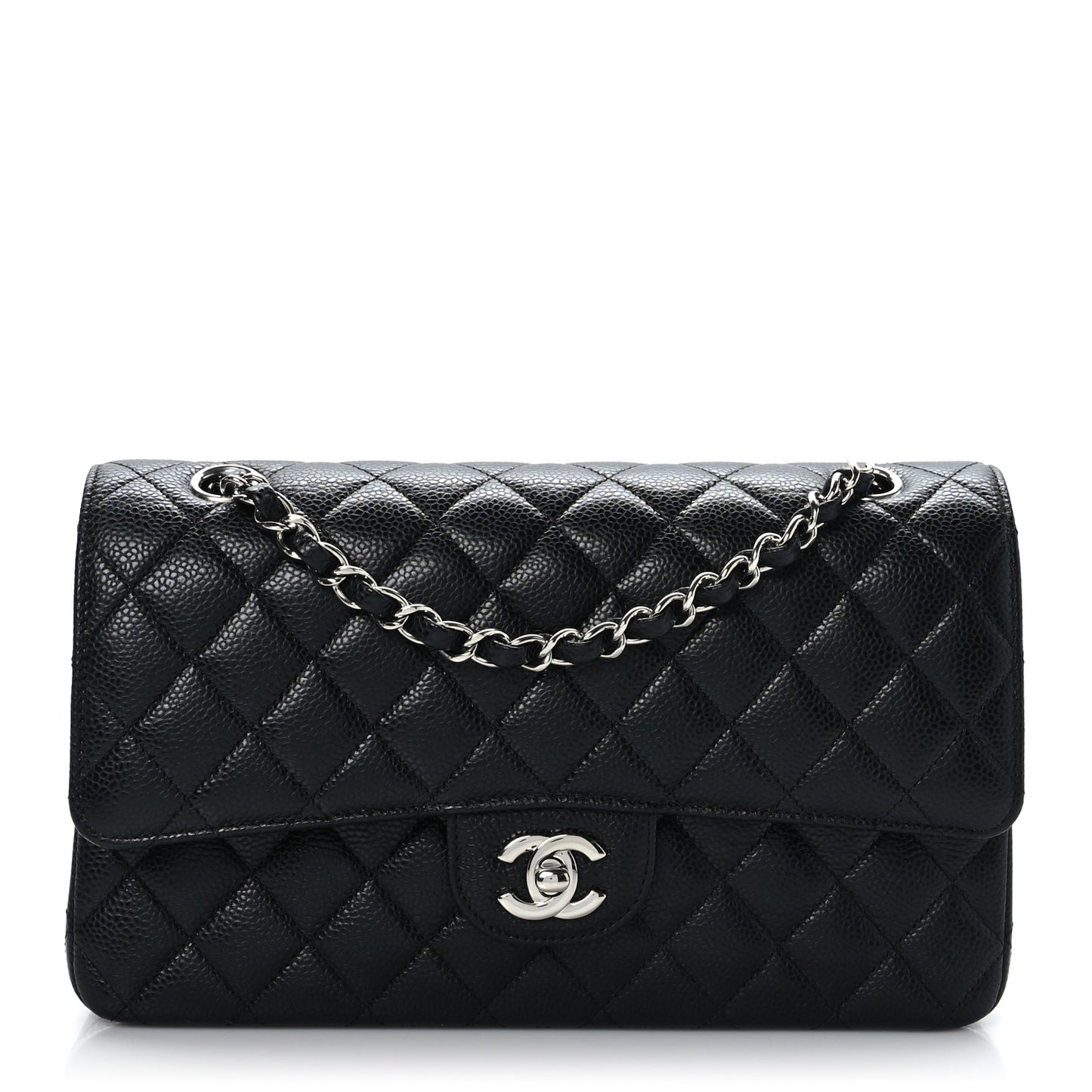 Caviar Quilted Medium Double Flap Black