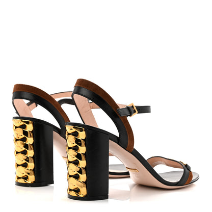 Gucci Calfskin Suede Ava Chain Heel Sandals 39.5 Black 5 of 8