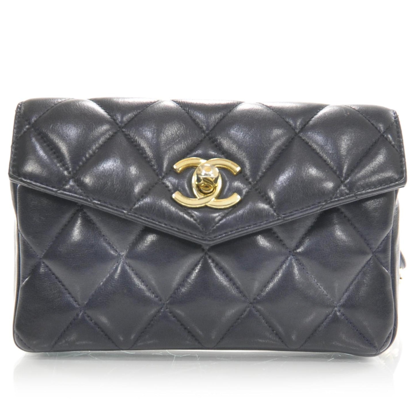 Lambskin Quilted Flap Belt Bag Navy