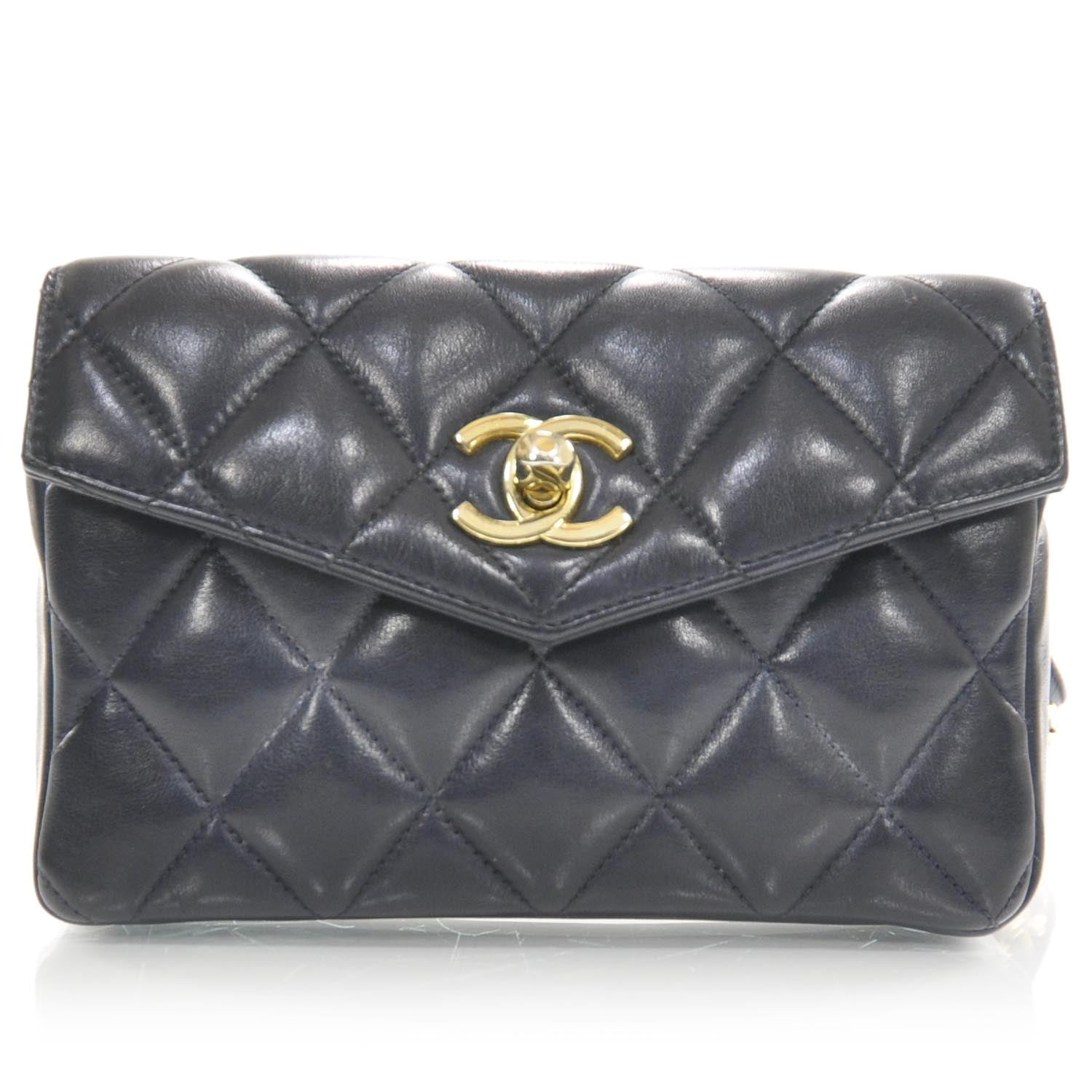 Chanel Lambskin Quilted Flap Belt Bag Navy 1 of 10