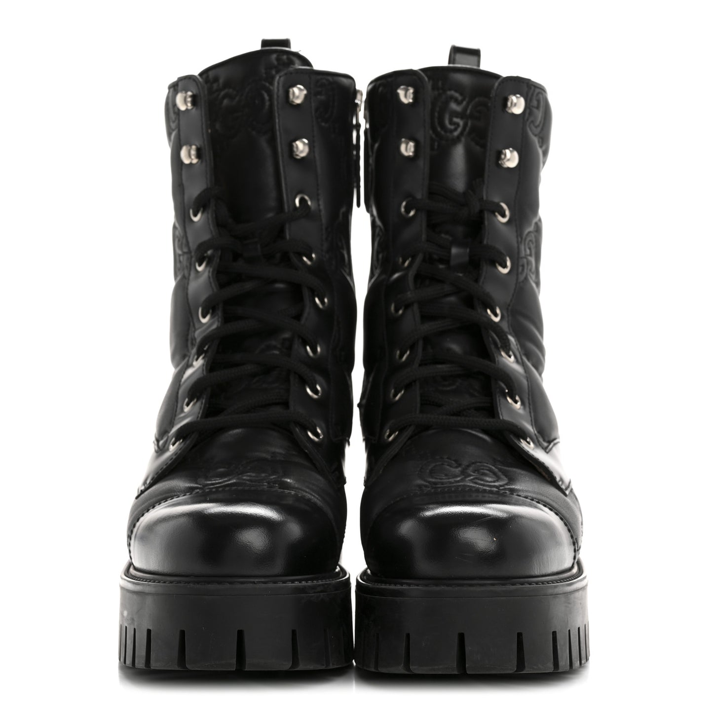 Cordovan Lux Nappa GG Matelasse Lace Up 60mm Combat Boots 38.5 Black