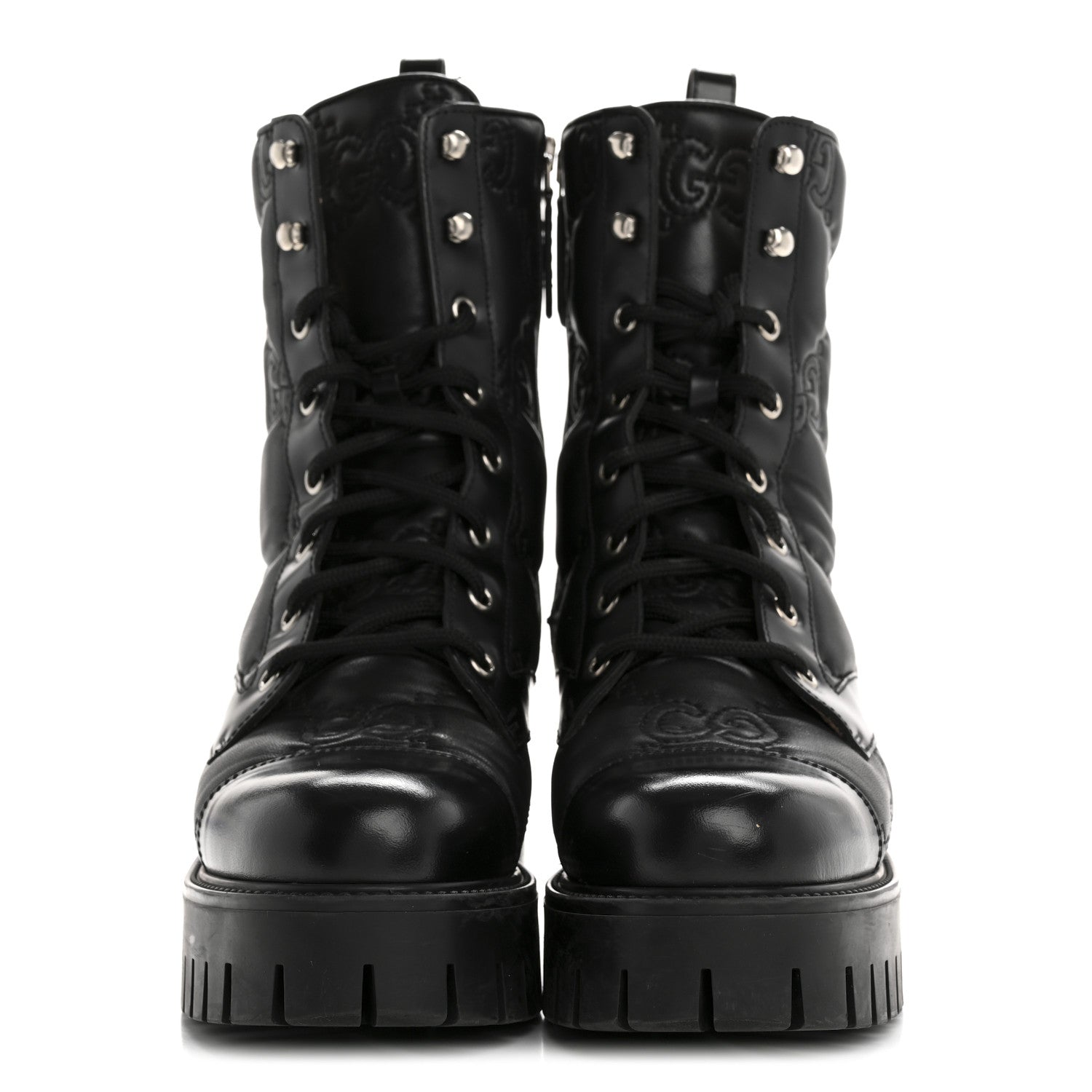 Gucci Cordovan Lux Nappa GG Matelasse Lace Up 60mm Combat Boots 38.5 Black 3 of 10