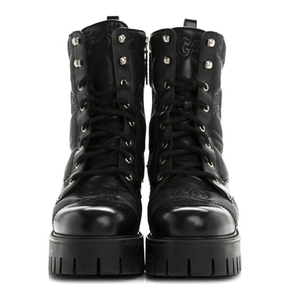 Gucci Cordovan Lux Nappa GG Matelasse Lace Up 60mm Combat Boots 38.5 Black 3 of 10