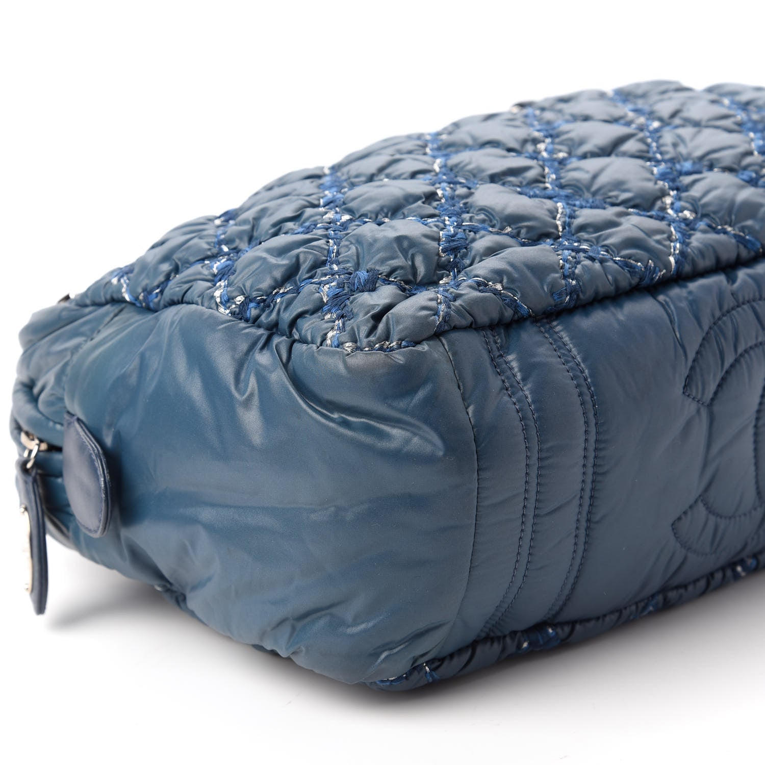 Chanel Nylon Quilted Tweed Stitch Bubble Camera Case Blue 6 of 11