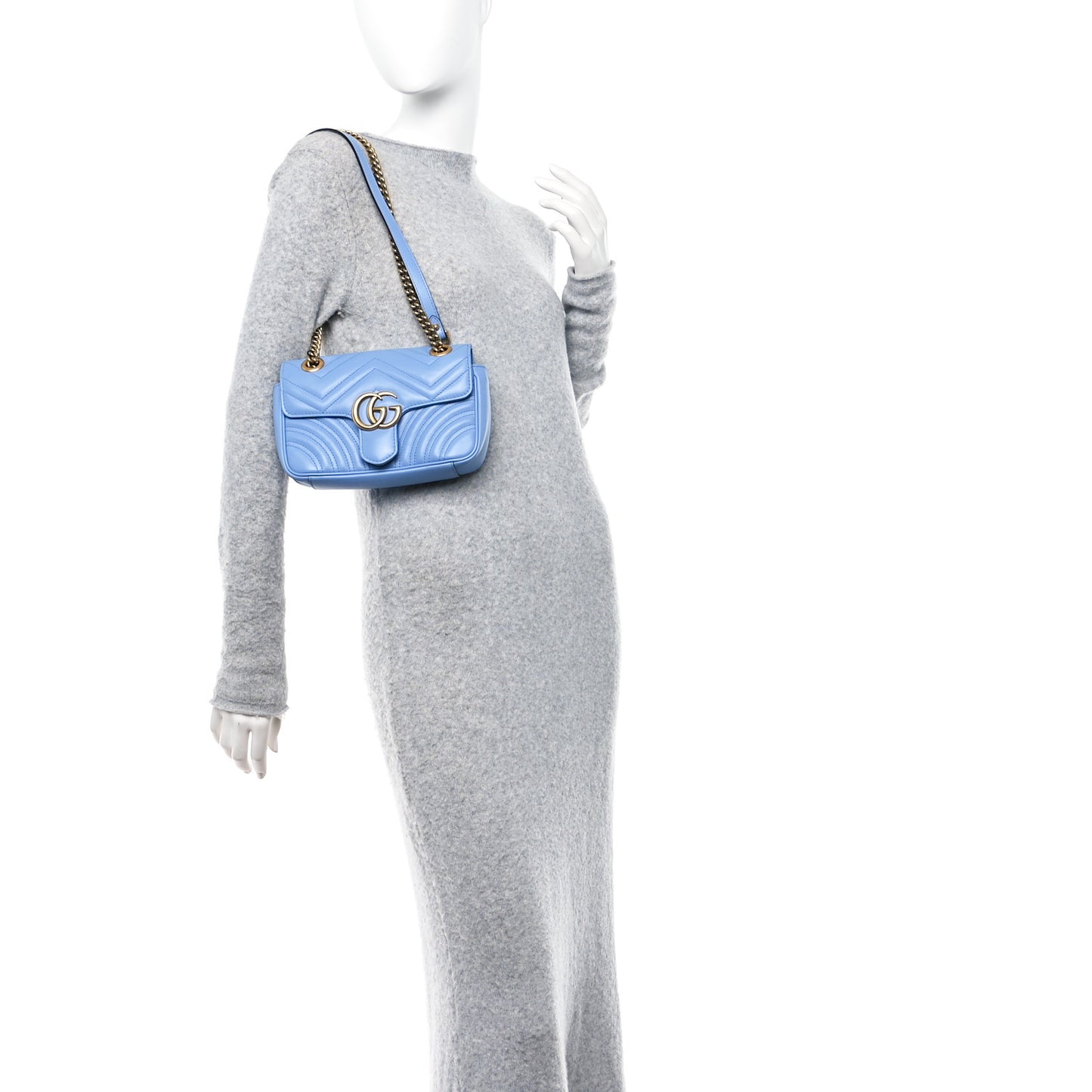 Calfskin Matelasse Mini GG Marmont Shoulder Bag Clear Sky Blue
