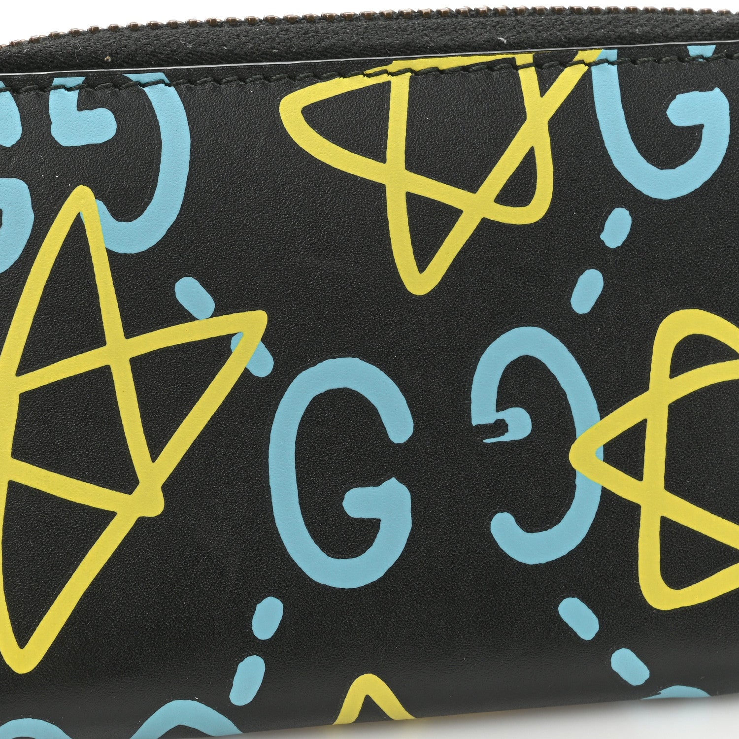 Gucci Calfskin GucciGhost Zip Around Card Case Black New Acquamarine 11 of 12