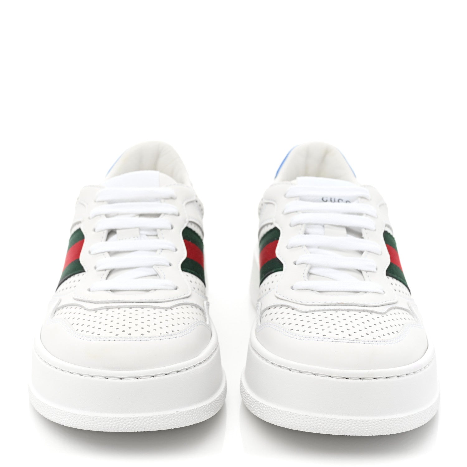 Gucci Calfskin Web Perforated Womens Platform 55mm Sneakers 37 White Bright Splash 2 of 12