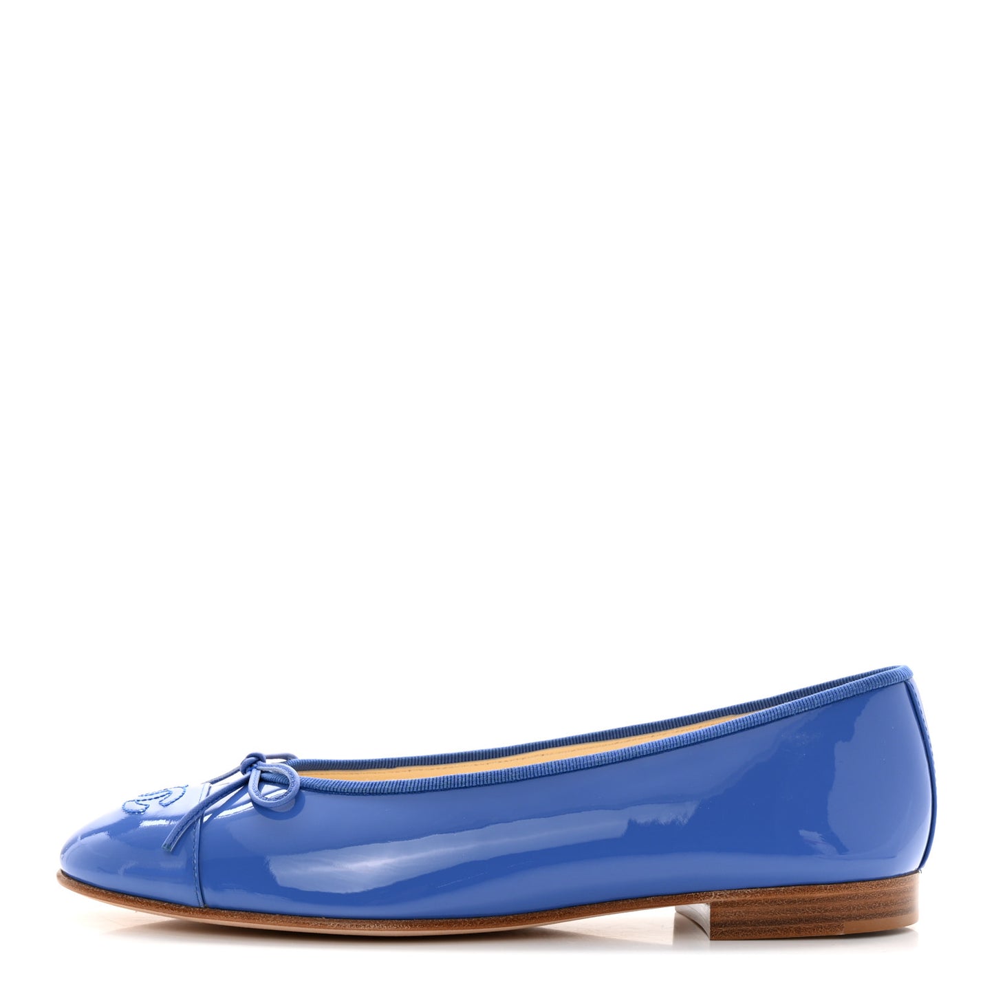 Patent Calfskin CC Cap Toe Ballerina Flats 40 Blue