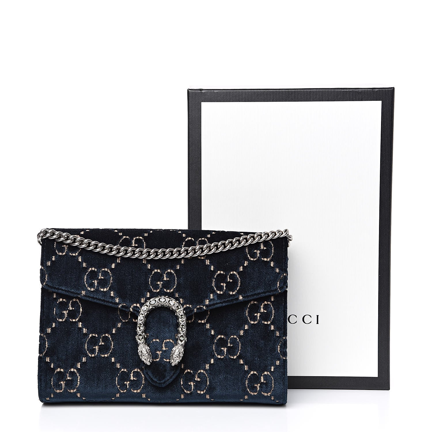 Gucci Velvet Crystal GG Monogram Mini Dionysus Chain Wallet Blue Beige Black 11 of 11